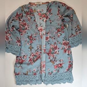 Rewind Lightweight Cardigan Womens XS Pastel Blue Pink Floral Boho‎ Cottagecore